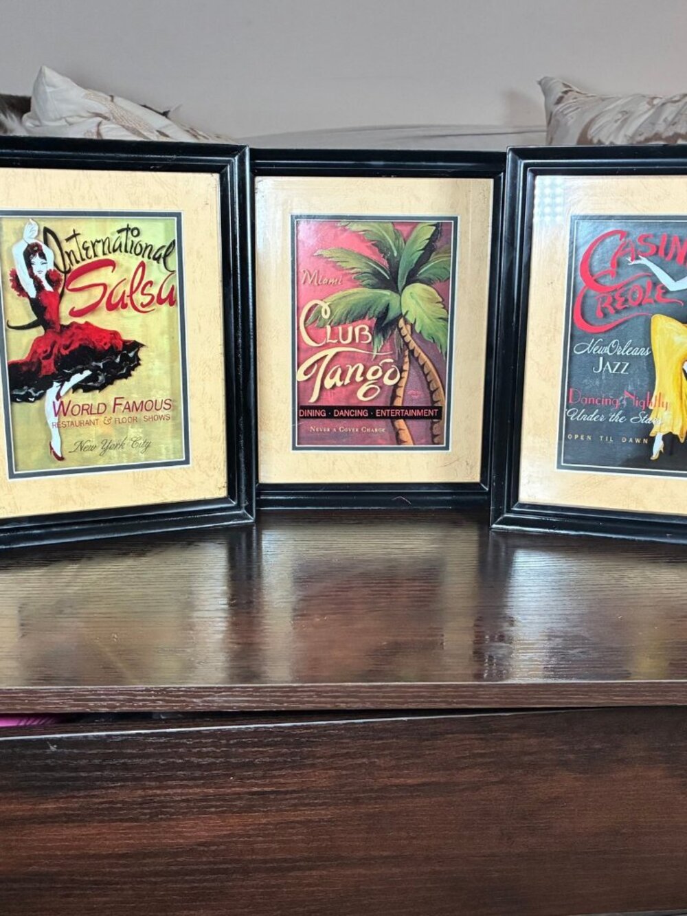 Set of 3 Framed Salsa Tango Jazz 3D Wall Art Retro Bar Lounge Decor